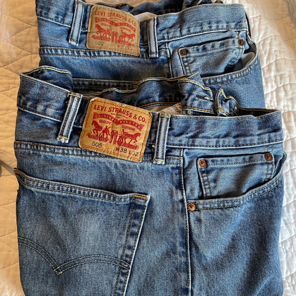 2 pair- Levi's 505 Mens Regular Blue Denim Jeans  W 38 L 32- Quantity-2